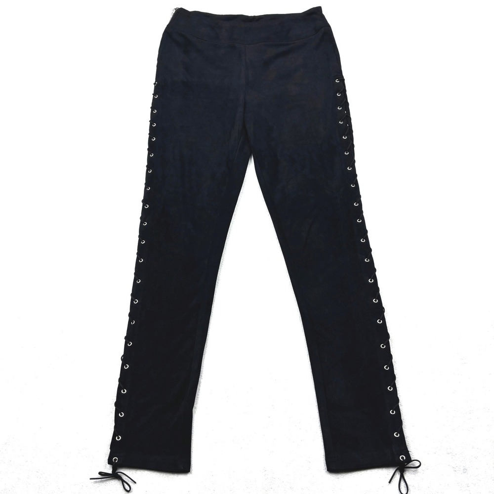 Olivaceous Black Faux Suede Lace Up Side Leggings Size Medium Goth Western Edgy